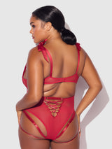 Rosalie Embroidered Lace Teddy Crimson Red Roses