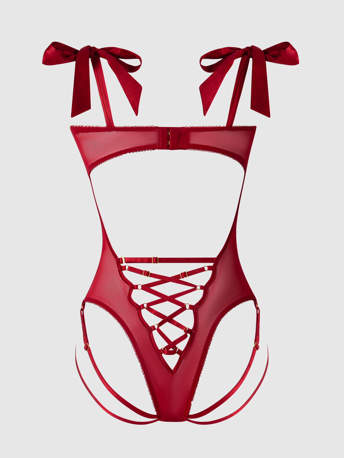House of Desire Rosalie Embroidered Lace Teddy Crimson Red Roses
