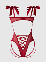 Rosalie Embroidered Lace Teddy Crimson Red Roses