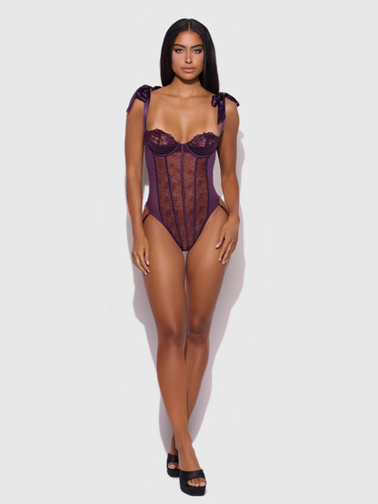 House of Desire Rosalie Embroidered Lace Teddy Roses Purple Shadow