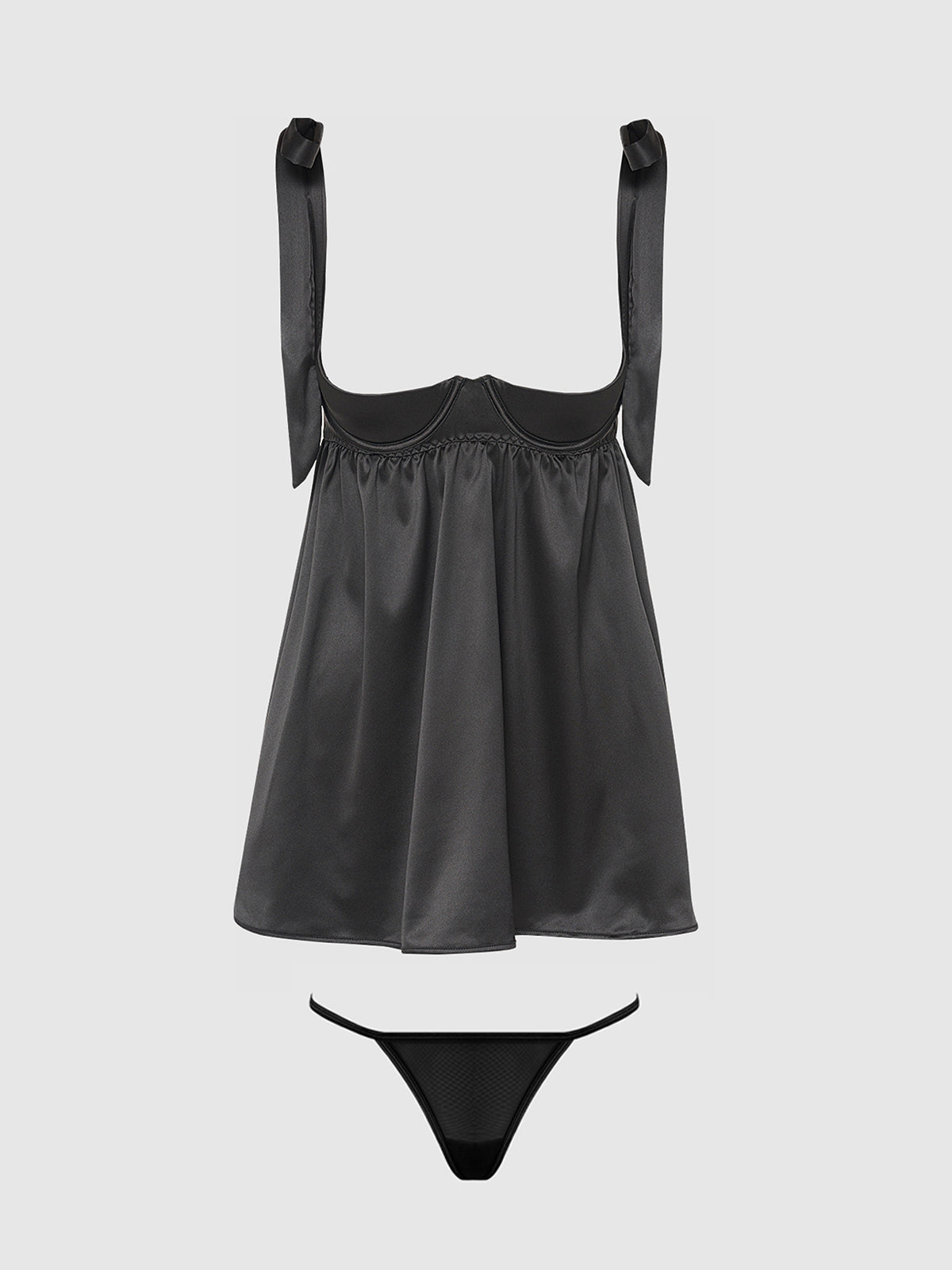 House of Desire Brigeta Satin Open Cup Babydoll Set Black