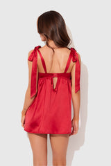 House of Desire Brigeta Satin Open Cup Babydoll Set Crimson Red