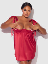House of Desire Brigeta Satin Open Cup Babydoll Set Crimson Red