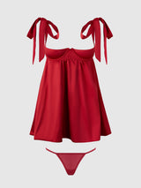 House of Desire Brigeta Satin Open Cup Babydoll Set Crimson Red