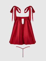 House of Desire Brigeta Satin Open Cup Babydoll Set Crimson Red