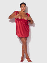 House of Desire Brigeta Satin Open Cup Babydoll Set Crimson Red