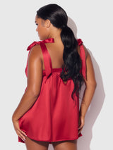 House of Desire Brigeta Satin Open Cup Babydoll Set Crimson Red
