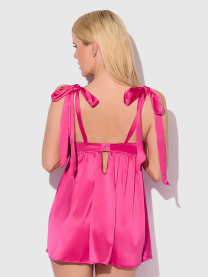 House of Desire Brigeta Satin Open Cup Babydoll Set Pink Dragon