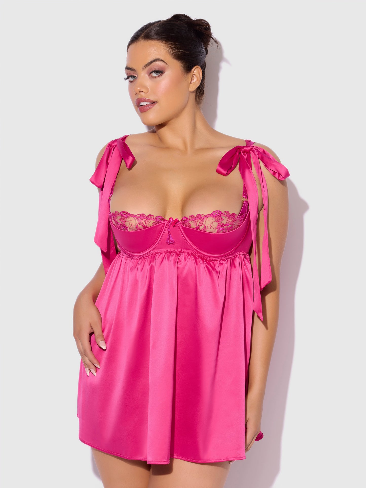 House of Desire Brigeta Satin Open Cup Babydoll Set Pink Dragon
