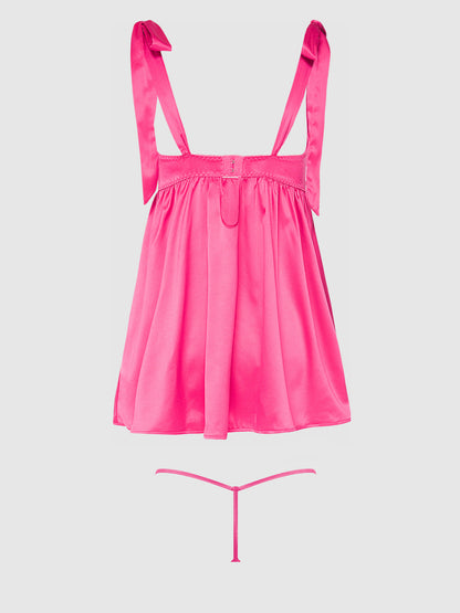 House of Desire Brigeta Satin Open Cup Babydoll Set Pink Dragon