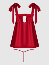Rosalie Satin & Embroidered Lace Babydoll Set Crimson Red