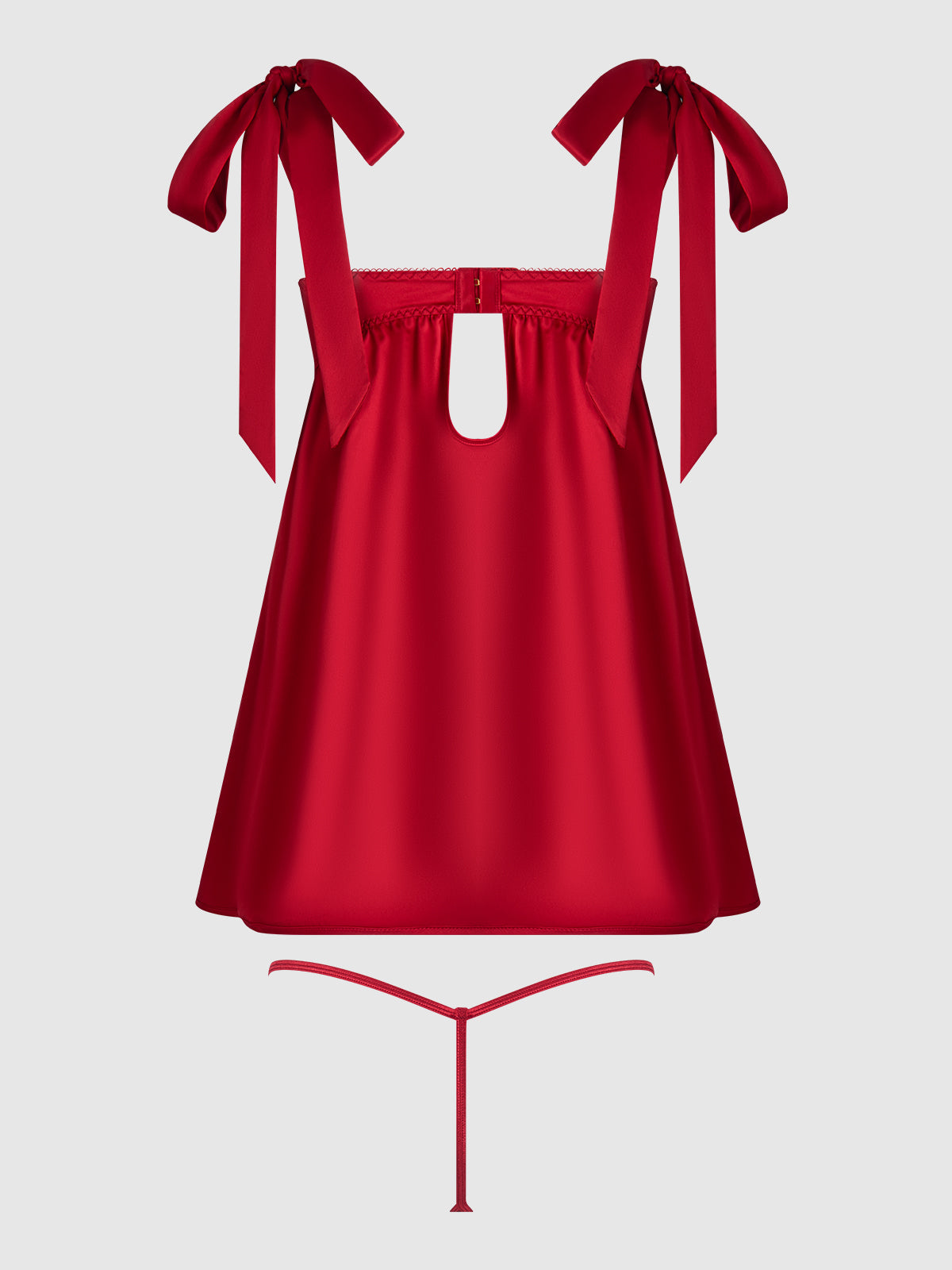 House of Desire Rosalie Satin & Embroidered Lace Babydoll Set Crimson Red