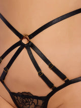 Rosalie Embroidered Lace Strappy Backless Tanga Panty Black Rose