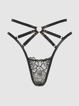 Rosalie Embroidered Lace Strappy Backless Tanga Panty Black Rose