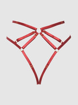 Rosalie Embroidered Lace Strappy Backless Tanga Panty Crimson Red Rose