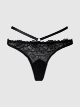 Rosalie Satin & Embroidered Lace Strappy Tanga Panty Black Rose