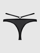 Rosalie Satin & Embroidered Lace Strappy Tanga Panty Black Rose