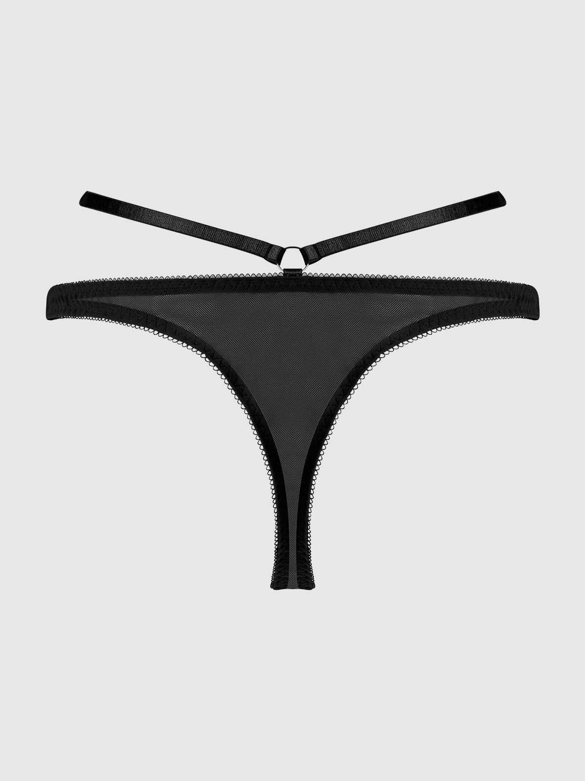 House of Desire Rosalie Satin & Embroidered Lace Strappy Tanga Panty Black Rose