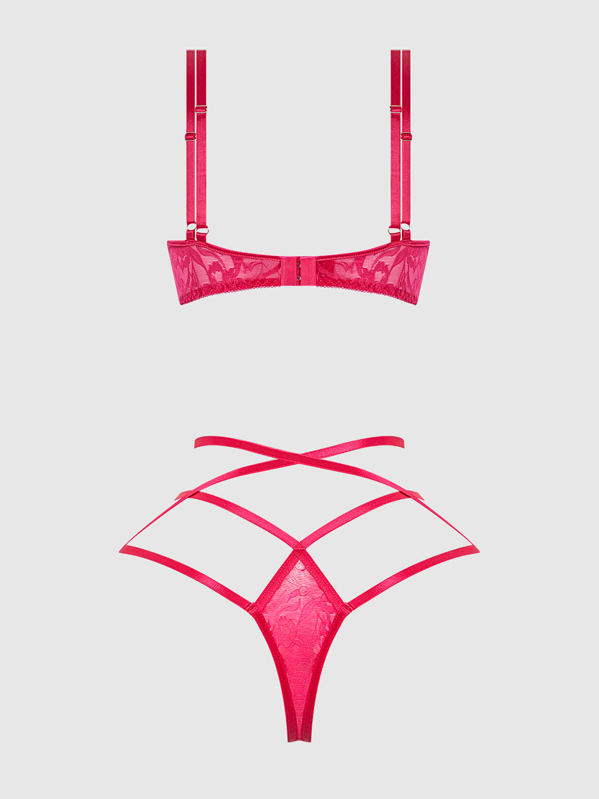House of Desire Flora Lace Bra and Strappy Thong Set Pink Dragon