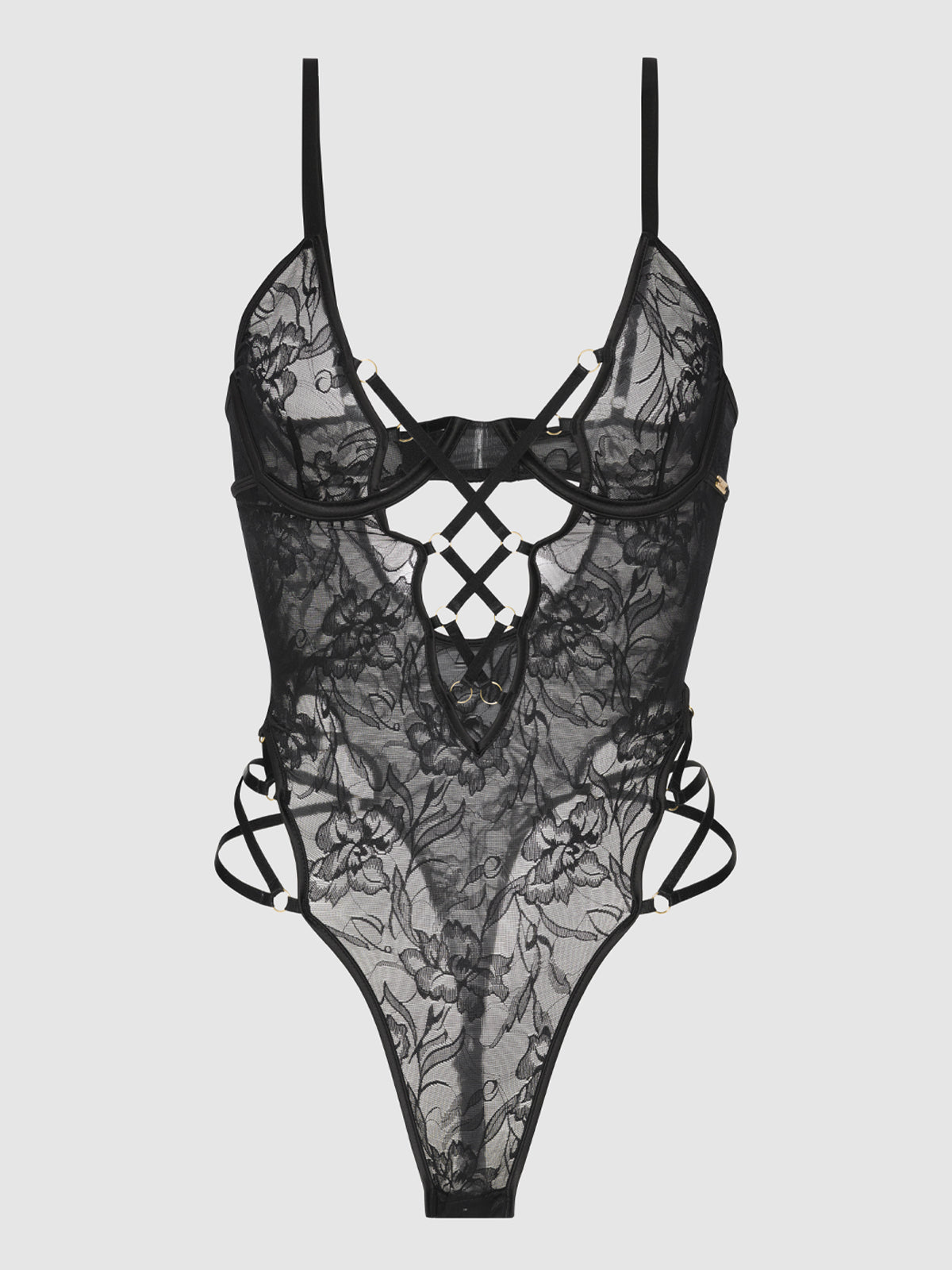 House of Desire Flora Strappy Lace Teddy Black