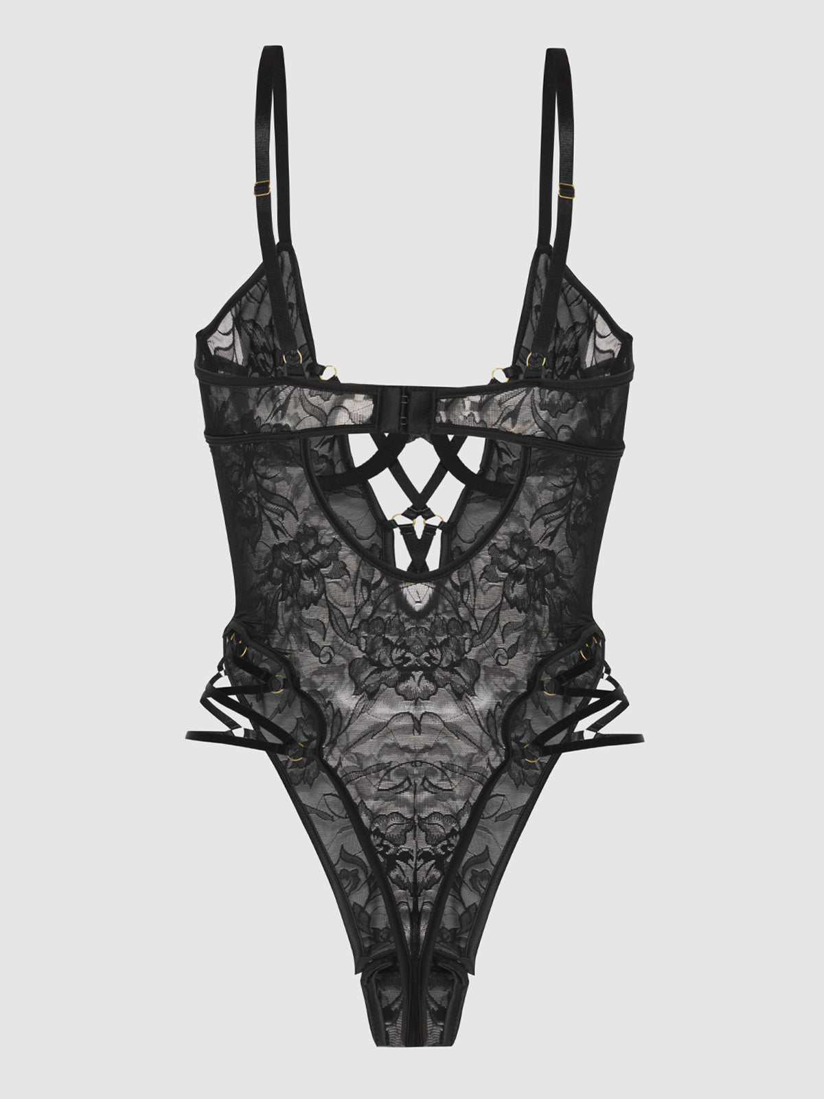 House of Desire Flora Strappy Lace Teddy Black