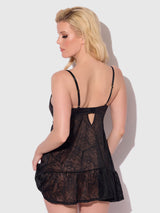 House of Desire Flora Lace Babydoll & G-String Set Black