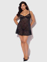 House of Desire Flora Lace Babydoll & G-String Set Black