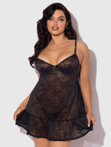 House of Desire Flora Lace Babydoll & G-String Set Black