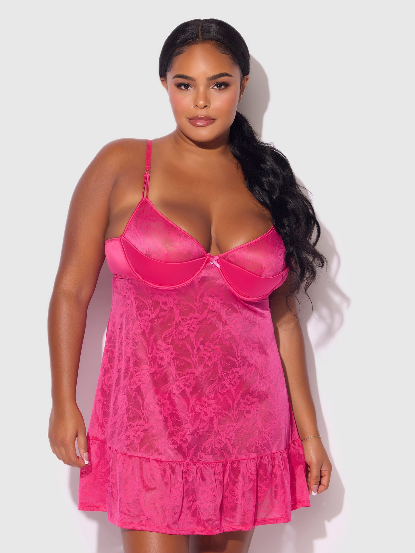House of Desire Flora Lace Babydoll & G-String Set Pink Dragon