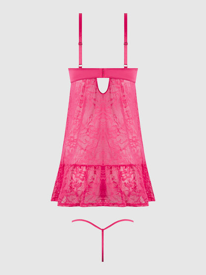 House of Desire Flora Lace Babydoll & G-String Set Pink Dragon