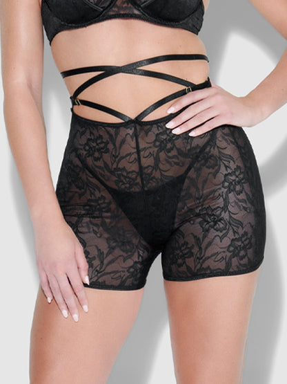 House of Desire Flora Backless Lace Bikeshort Black