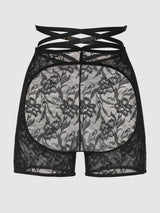 House of Desire Queen Flora Backless Lace Bikeshort Black