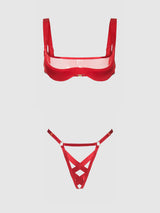 House of Desire Queen Devon Mesh Layered Bra & Criss Cross G-string Crimson Red