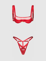 House of Desire Queen Devon Mesh Layered Bra & Criss Cross G-string Crimson Red
