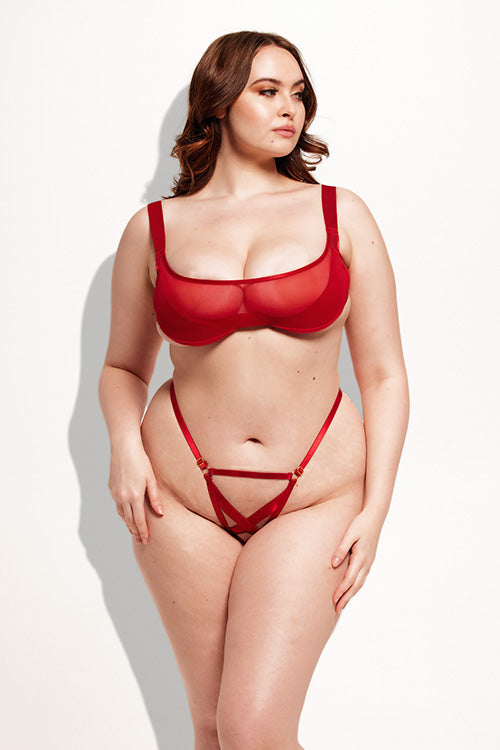 House of Desire Queen Devon Mesh Layered Bra & Criss Cross G-string Crimson Red