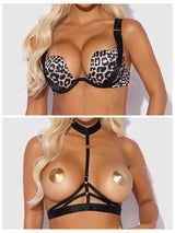 House of Desire Devon Strappy Push Up Bra, Harness & G-String Set Leopard