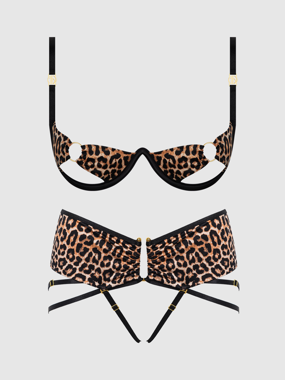 House of Desire Devon Micro & O-Ring Open Bra & Crotchless Thong Set Leopard