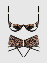 House of Desire Devon Micro & O-Ring Open Bra & Crotchless Thong Set Leopard