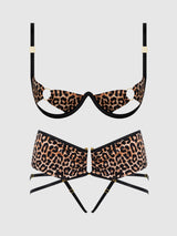 House of Desire Devon Micro & O-Ring Open Bra & Crotchless Thong Set Leopard
