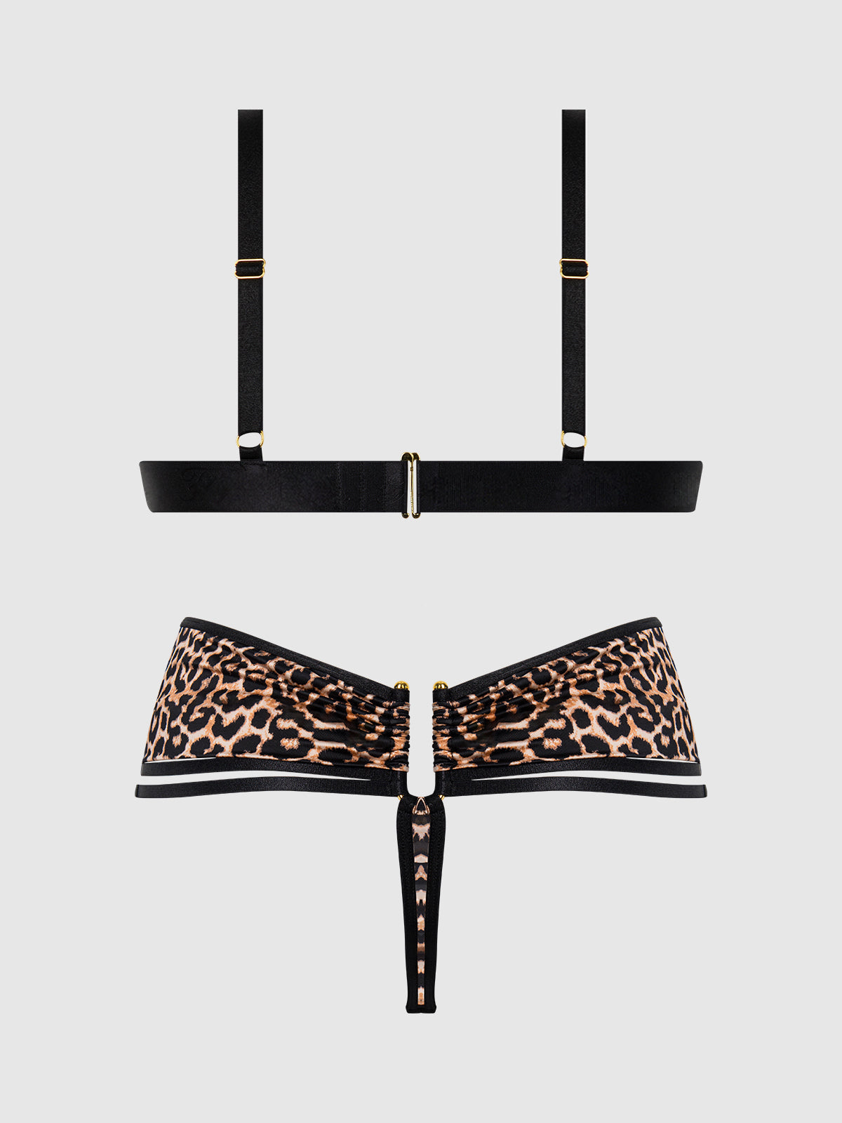 House of Desire Devon Micro & O-Ring Open Bra & Crotchless Thong Set Leopard