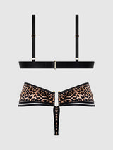 House of Desire Devon Micro & O-Ring Open Bra & Crotchless Thong Set Leopard