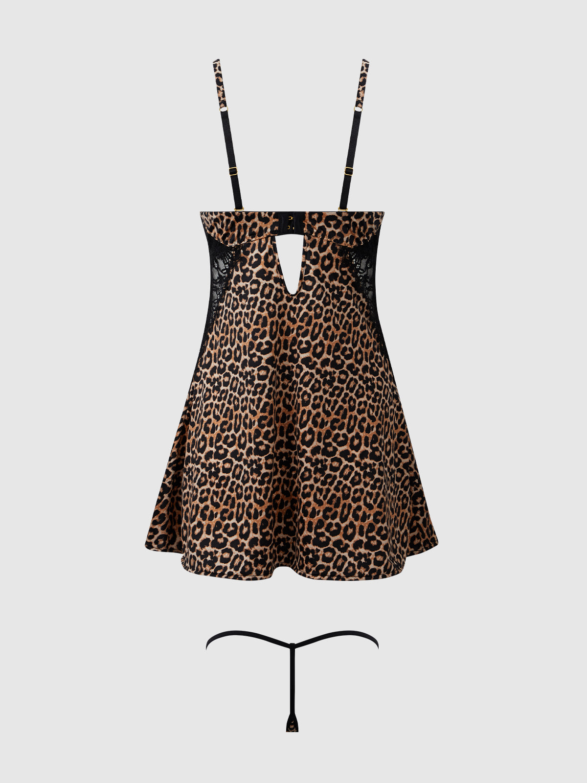 House of Desire Devon Silky Satin Swirl Plunge Push Up Babydoll Set Leopard