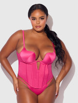 House of Desire Brigeta Deep Plunge Push Up Bustier & G-string Set Pink Dragon