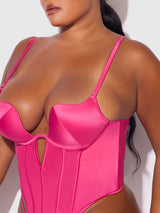 House of Desire Brigeta Deep Plunge Push Up Bustier & G-string Set Pink Dragon