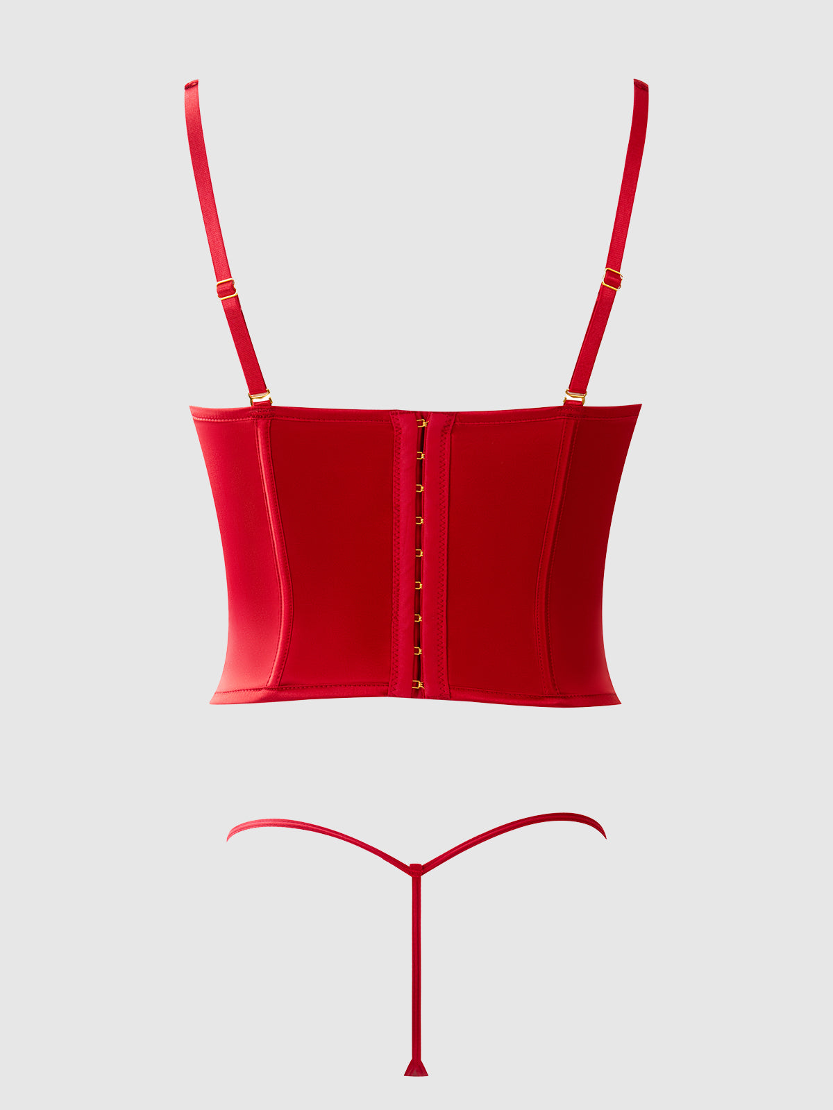 House of Desire Brigeta Fitted Deep Plunge Push Up Bustier Set Crimson Red