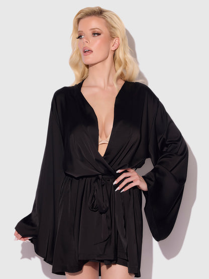 House of Desire Brigeta Short Satin Robe Black