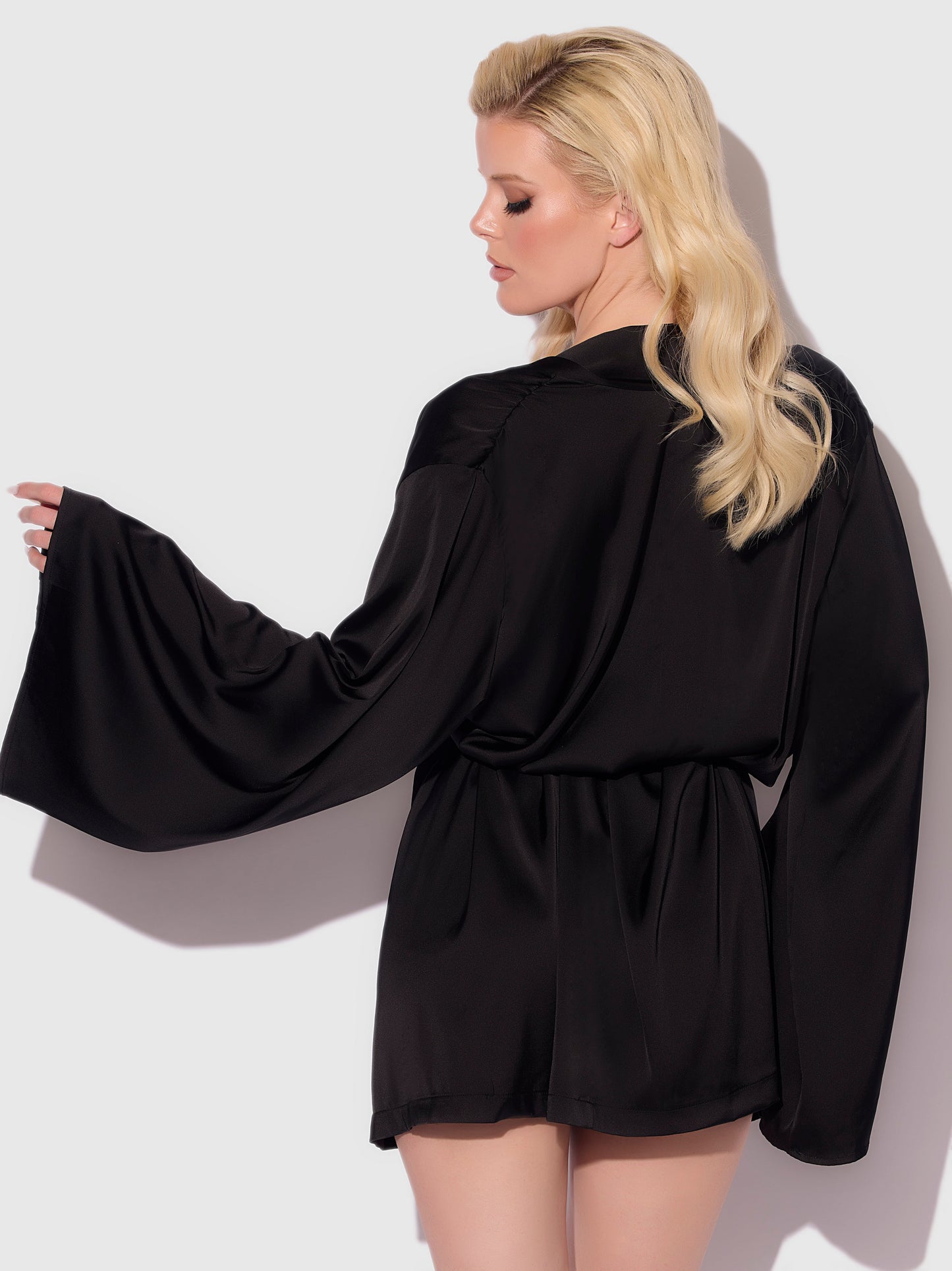 House of Desire Brigeta Short Satin Robe Black