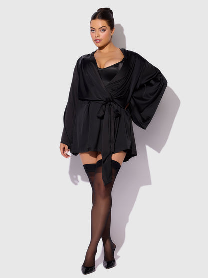 House of Desire Brigeta Short Satin Robe Black