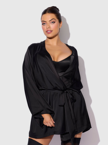 House of Desire Brigeta Short Satin Robe Black
