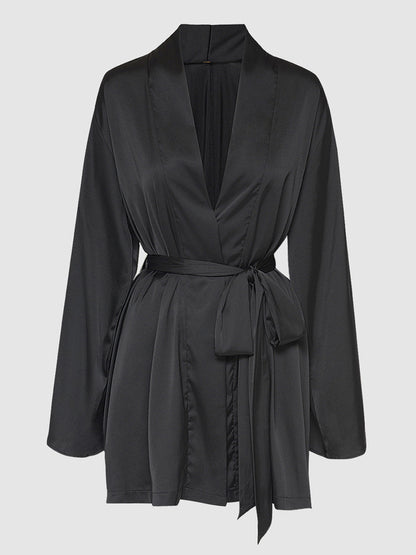 House of Desire Brigeta Short Satin Robe Black